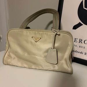 Authentic Prada Nylon Shoulder Handbag, Ivory
